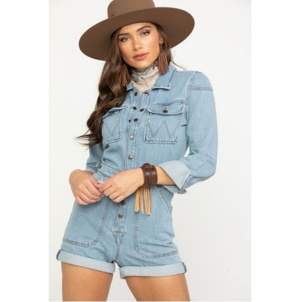 Wrangler Light Denim Playsuit Long Sleeve Romper‎ Women's Size Small
